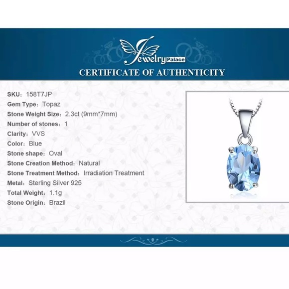 🌟 Blue Topaz Necklace Pendant with Chain - Picture 3 of 7